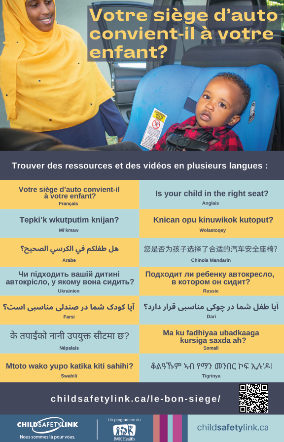 Poster: is your child in the right seat multi language French